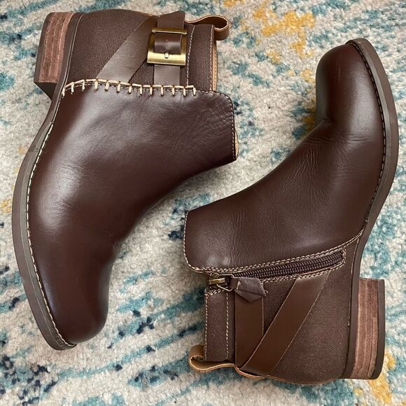 SPENCO brown leather and canvas ankle boots W7.5 - Picture 2 of 8